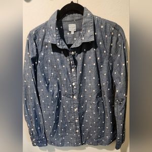 J.Crew Womens small Blue with white polka dots button down